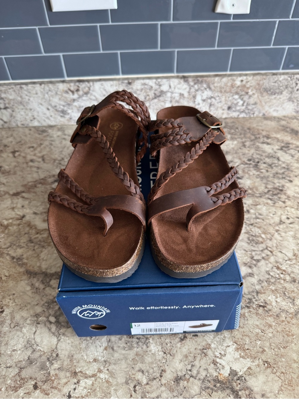 White Mountain Brown Braided Toe-Loop Women’s Sandals